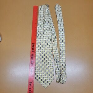 Paolo Gucci Mens Silk Tie Gold Blue Horsebit Fleur De Lis Geometric Made Italy